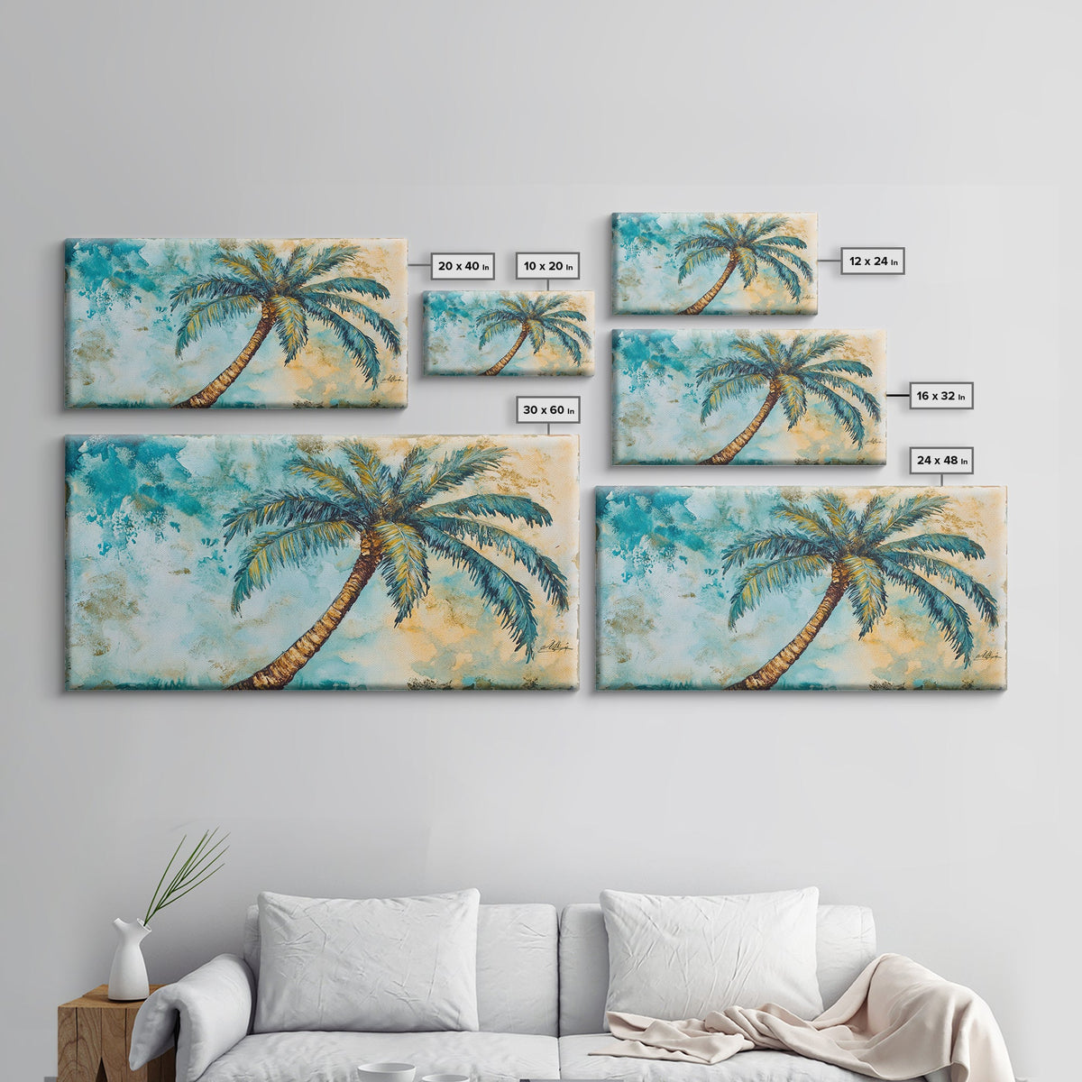 Vintage Palm Tree Florida Wall Art Framed Canvas Print, Coastal Oil Painting, Funky Beach House Wall Art, Coastal Home Decor, Florida Home Decor