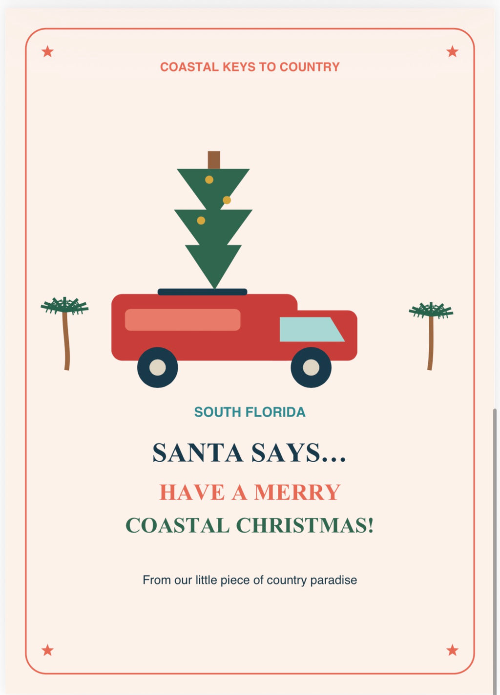 Coastal Keys to Country South Florida Santa Christmas Card Pack