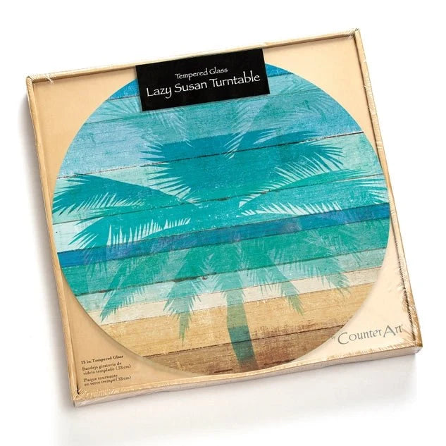 Beachscapes Glass Lazy Susan Turntable 13" Round
