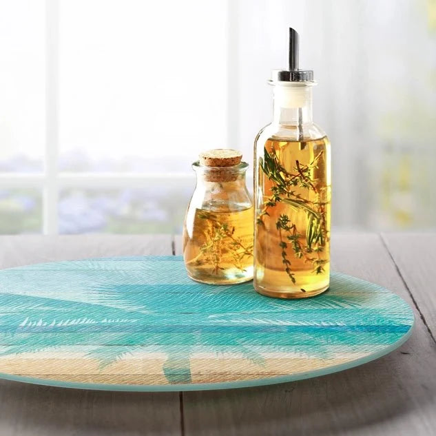 Beachscapes Glass Lazy Susan Turntable 13" Round