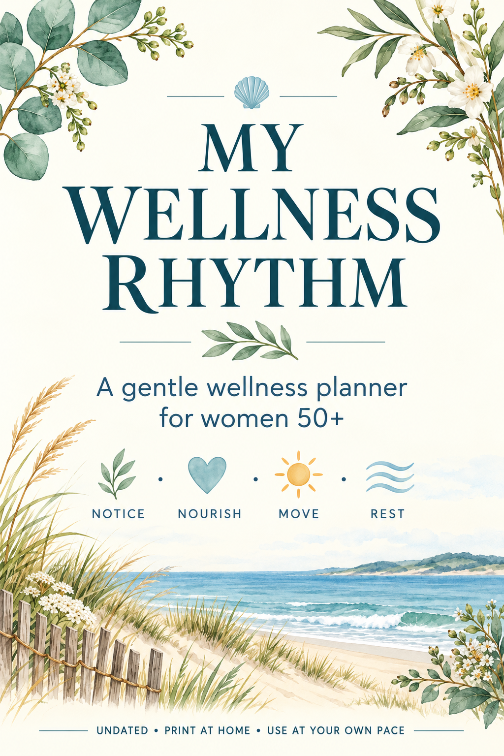 My Wellness Rhythm coastal wellness planner cover